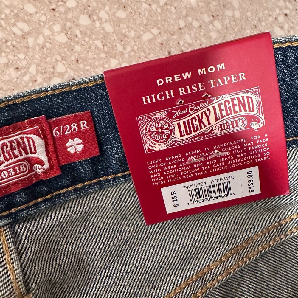 Lucky Brand Drew Mom High Rise Taper
Jeans Distressed Legend Paisley 6/28R NWT - Picture 2 of 16